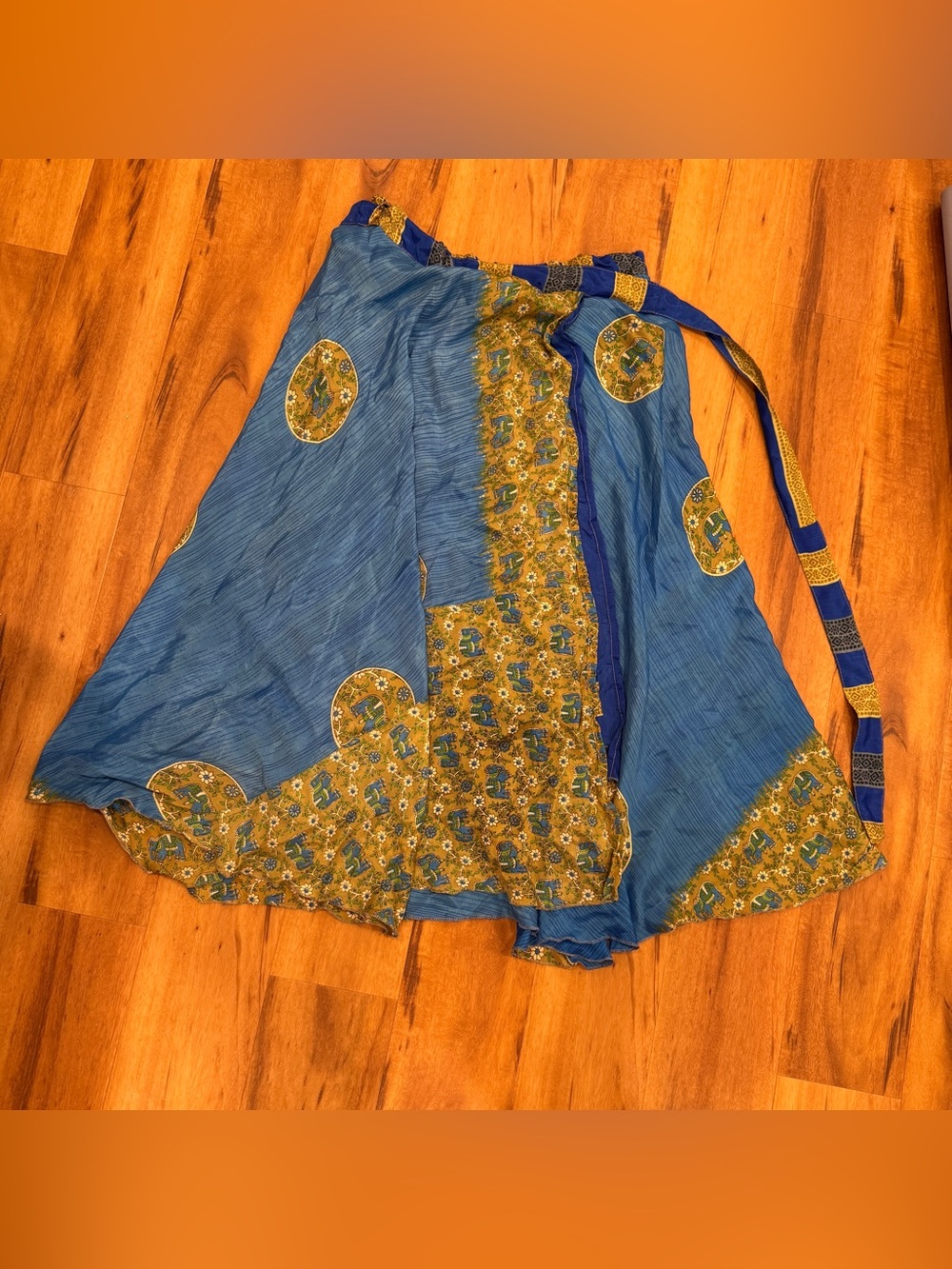 Bohemian Blue and gold Patchwork sari Wrap Skirt handmade